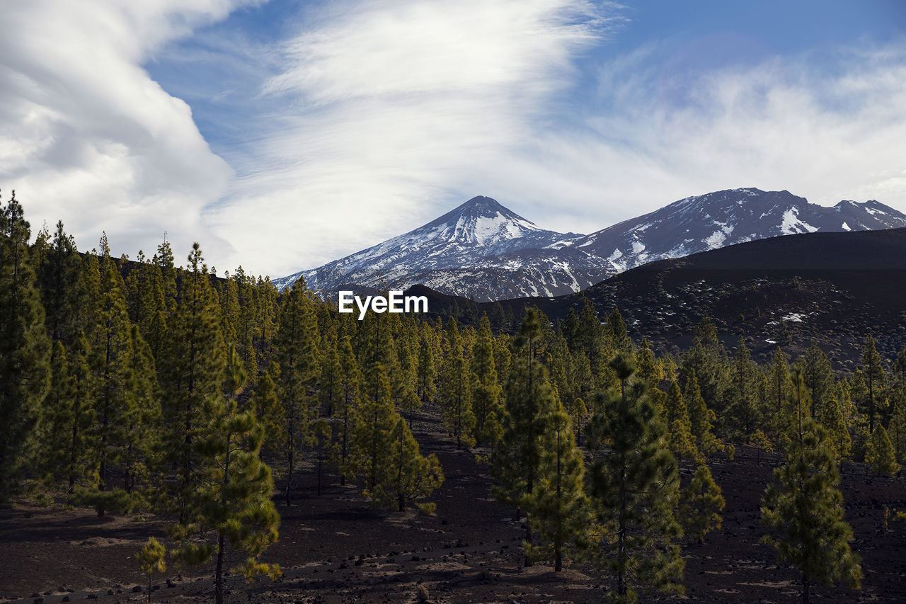 Scenic view of mountains against sky during winter