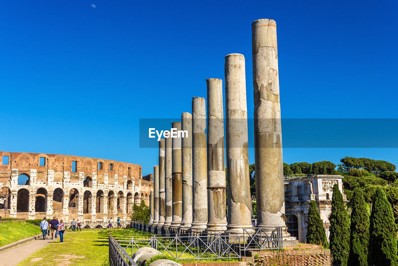 OLD RUINS AGAINST CLEAR BLUE SKY