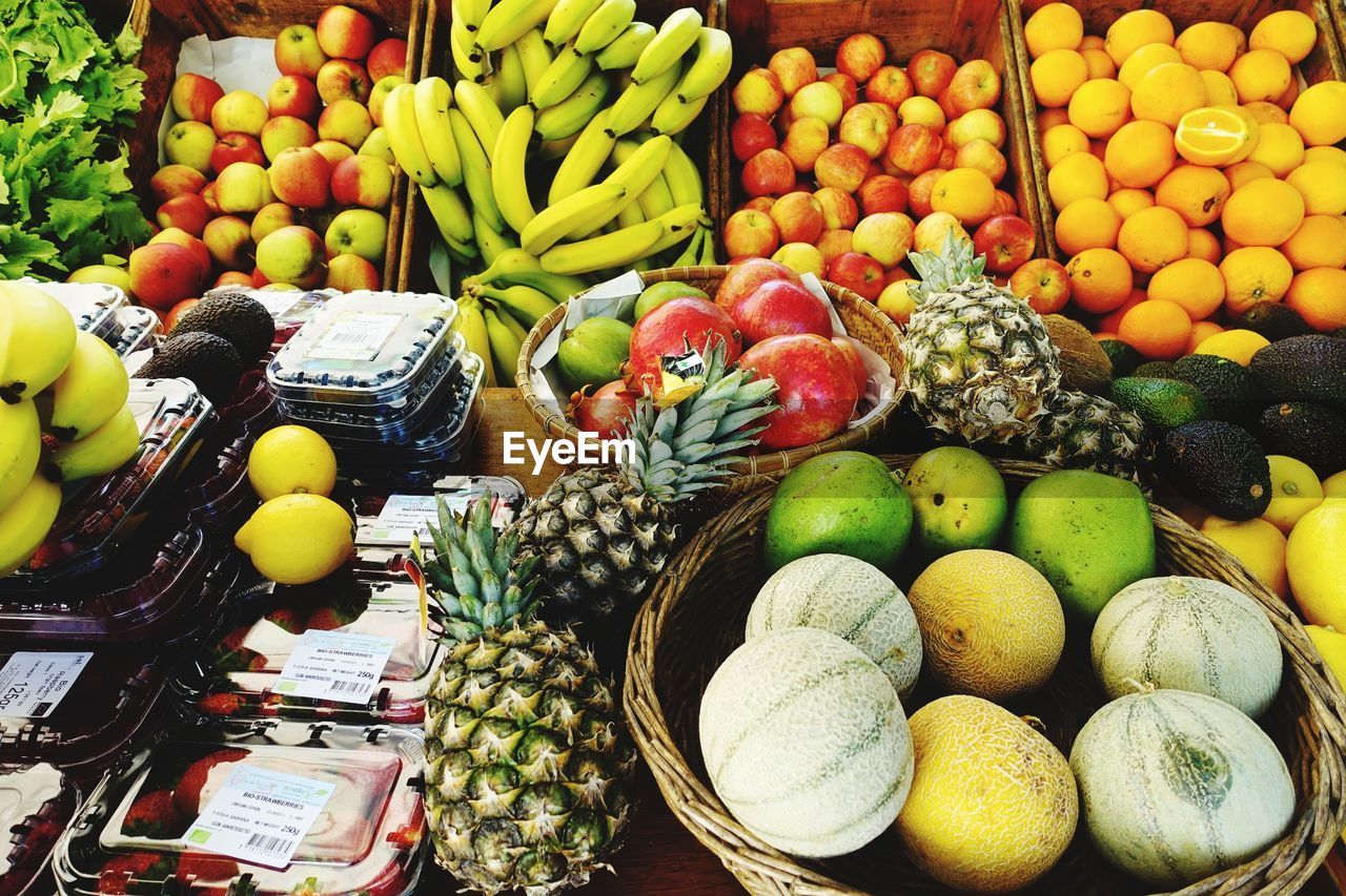 Various fruits for sale at market stall