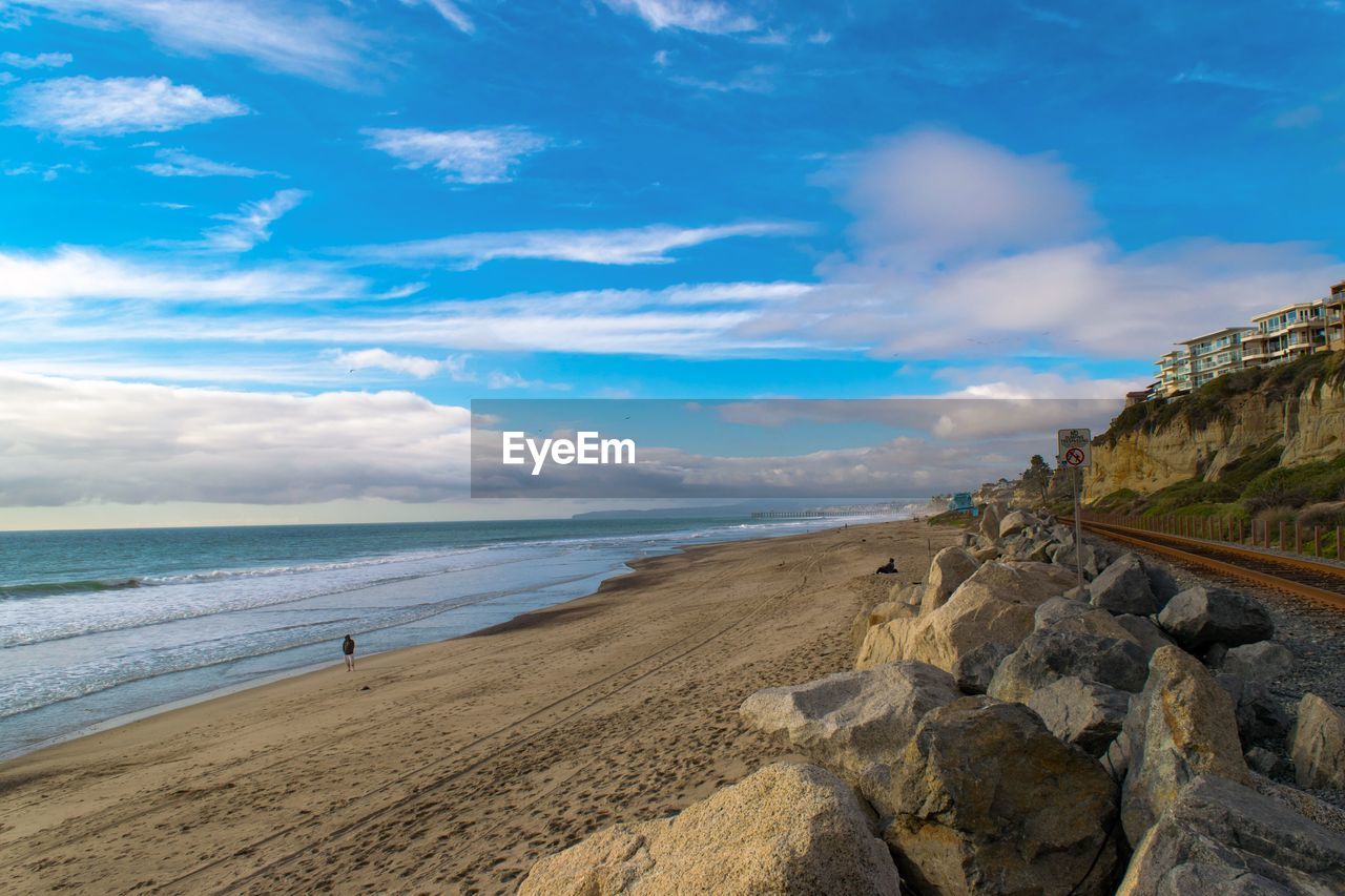 View of beach against cloudy sky