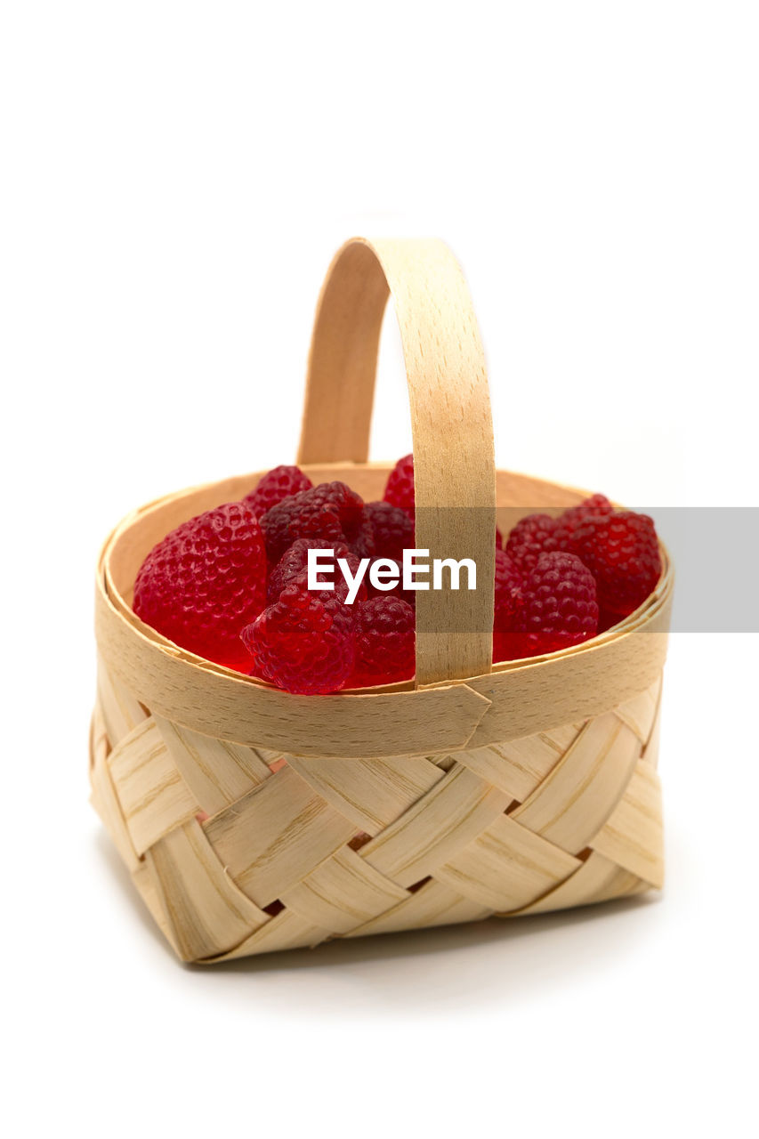 food and drink, food, fruit, berry, healthy eating, basket, cut out, container, red, strawberry, white background, freshness, studio shot, wellbeing, produce, sweet food, no people, ripe, indoors, heart, wood