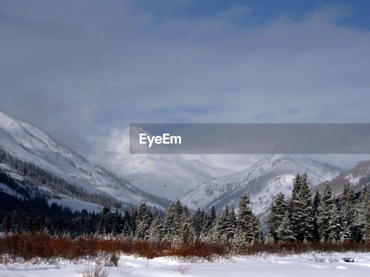 Snow covered mountains against sky