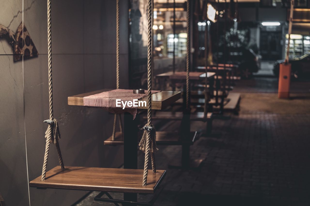 Close-up of empty chairs