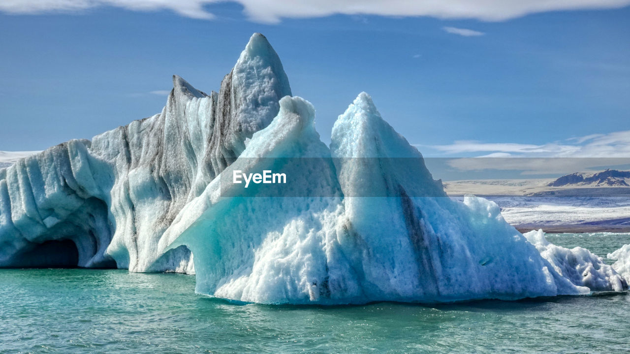 Panoramic view of iceberg against sky during summer