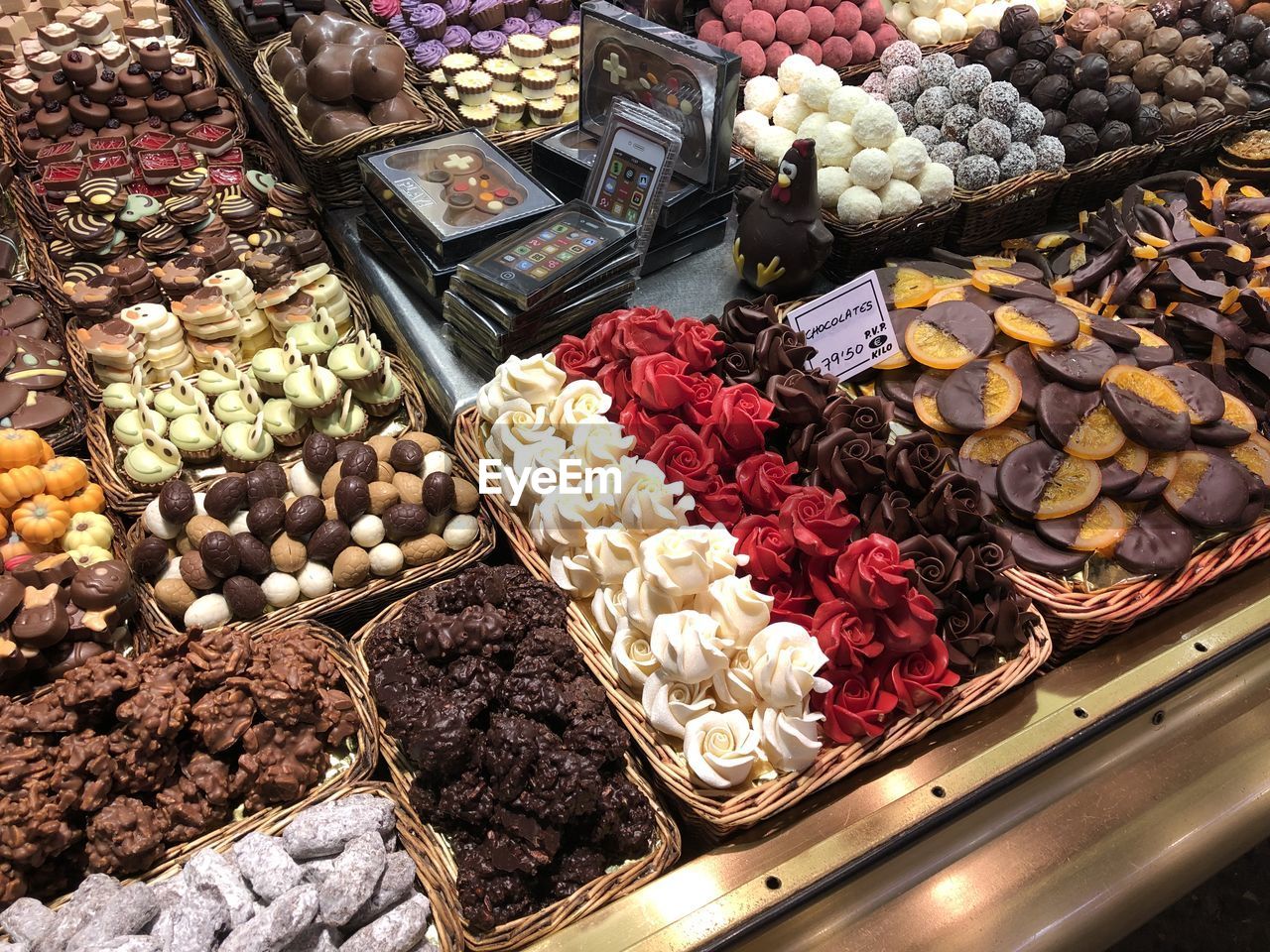 High angle view of dessert for sale at market stall