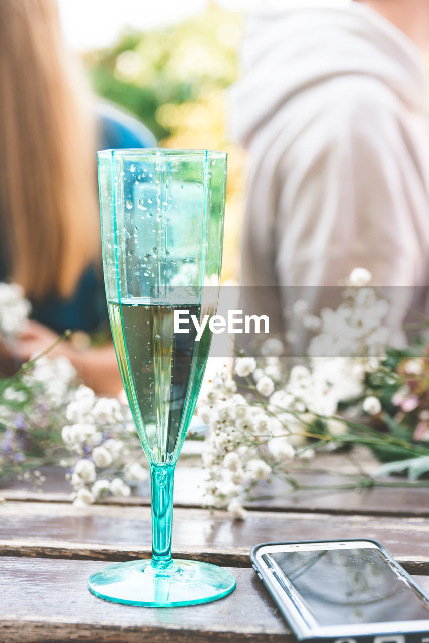 Close-up of beer glass on table