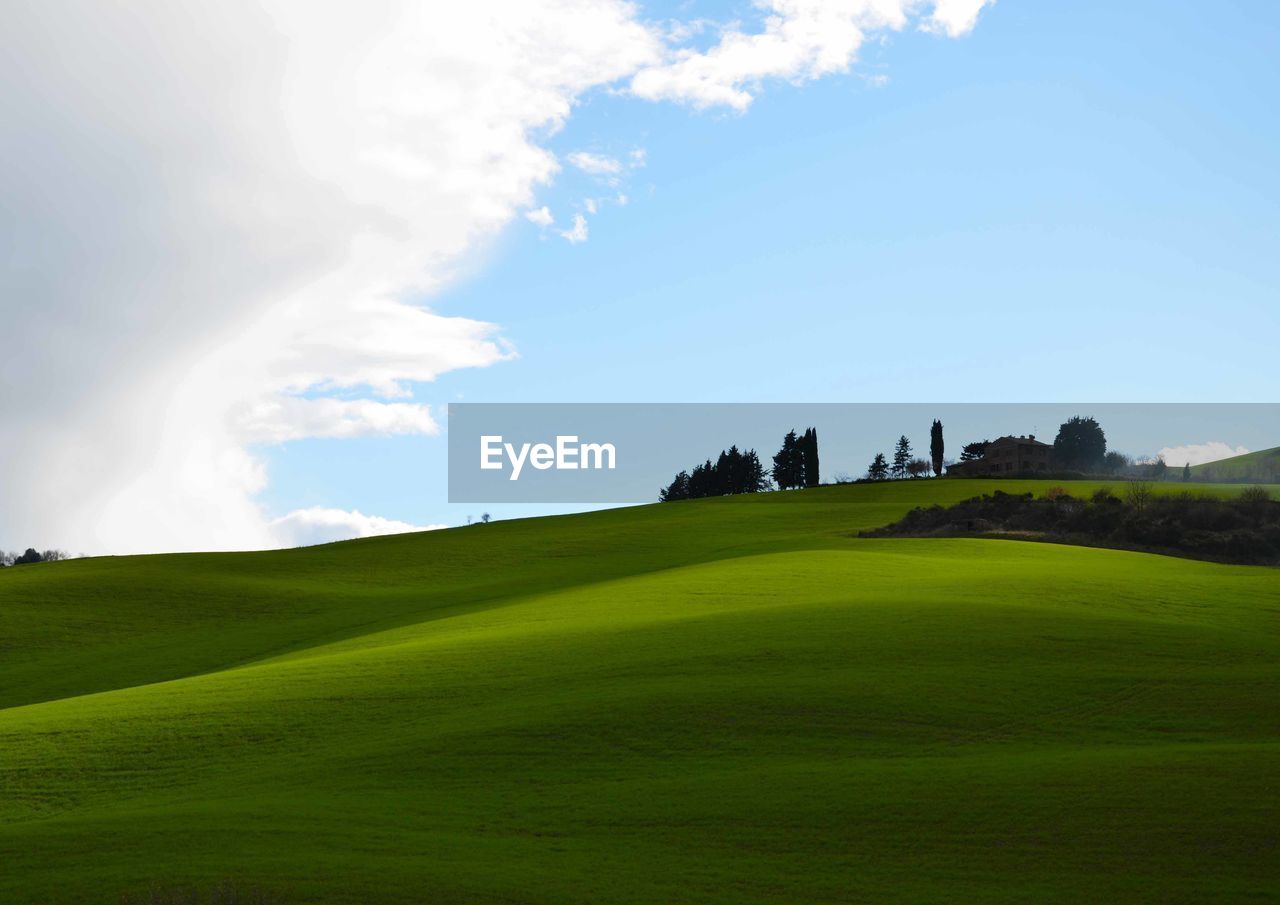 IDYLLIC VIEW OF GOLF COURSE AGAINST SKY