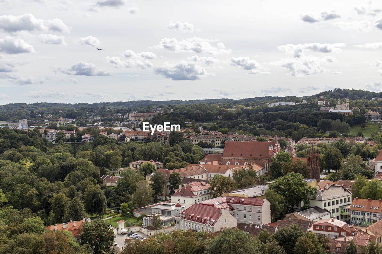 High angle view of townscape against sky