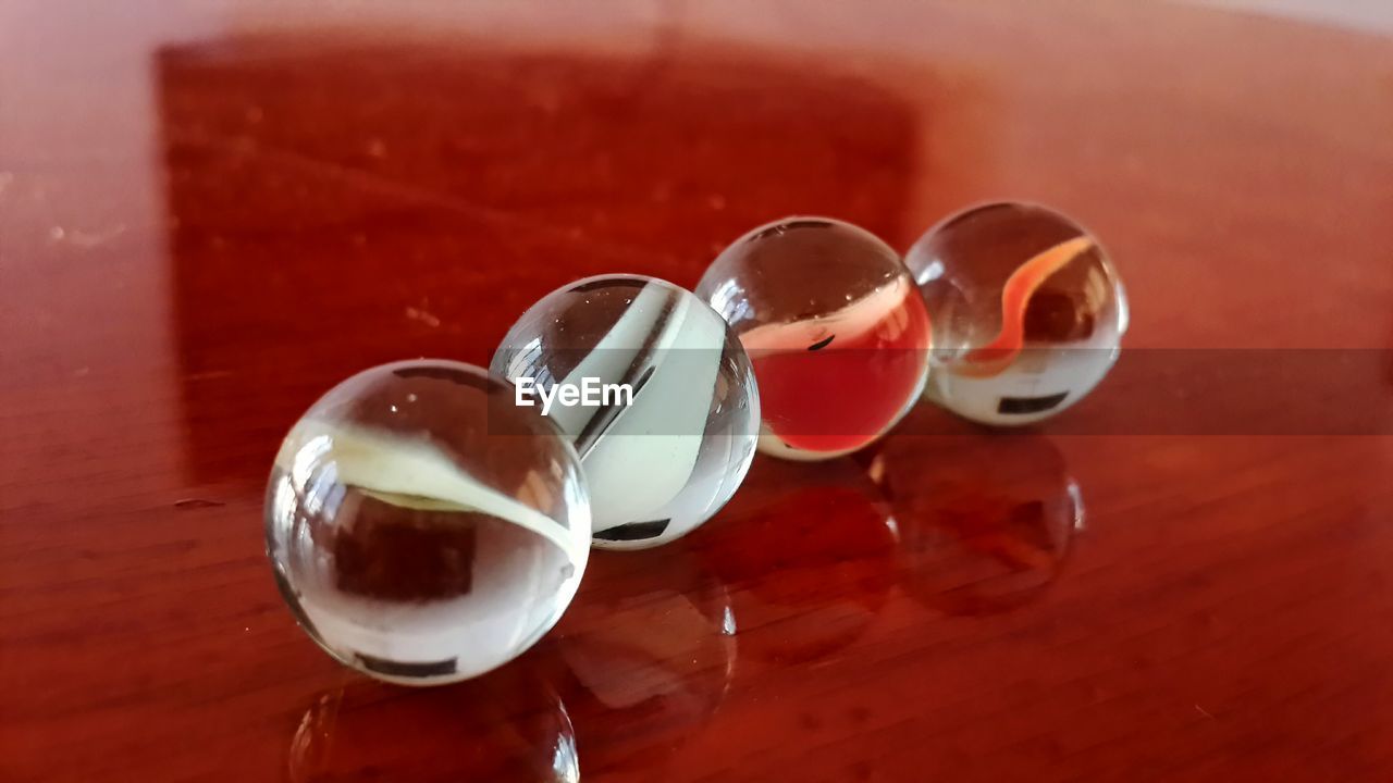 Close-up of marbles on table