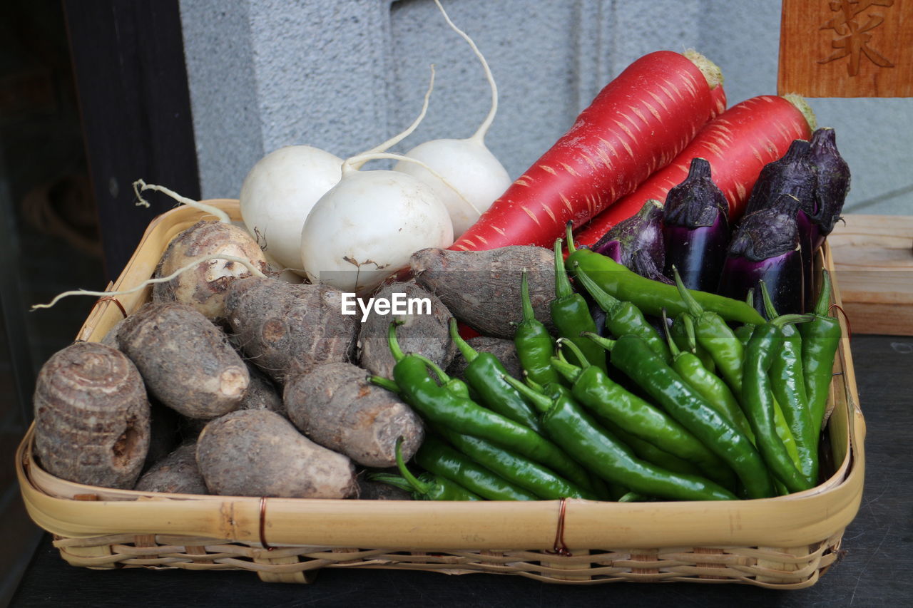 CLOSE-UP OF VEGETABLES IN CONTAINER