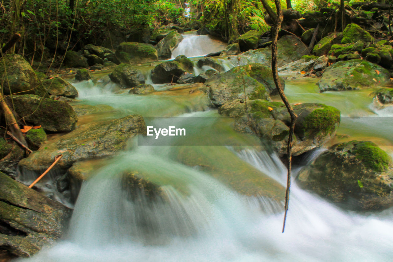 RIVER FLOWING THROUGH ROCKS IN FOREST