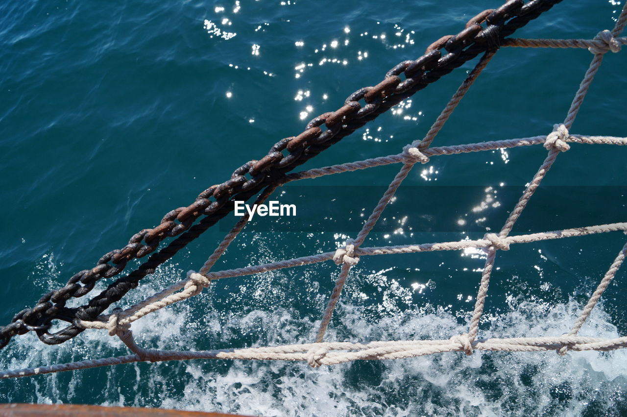 CLOSE-UP OF ROPE TIED TO RAILING