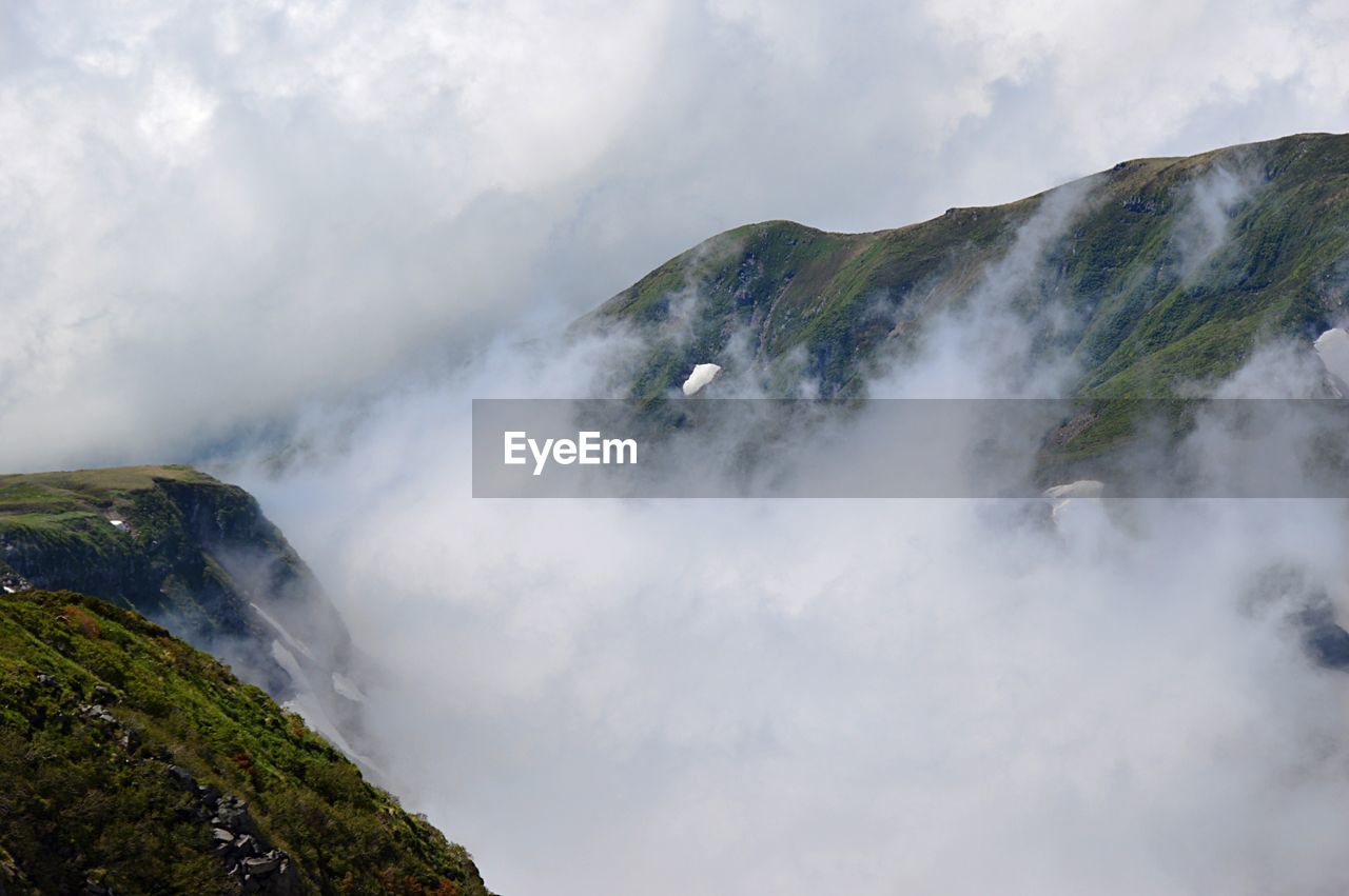 Scenic view of waterfall against sky