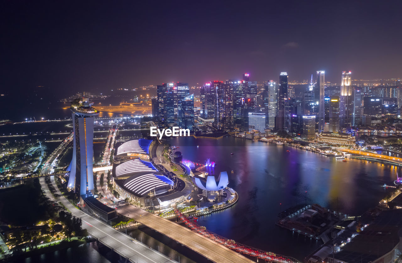 Singapore - february 2, aerial drone view of singapore business district and city, marina bay.