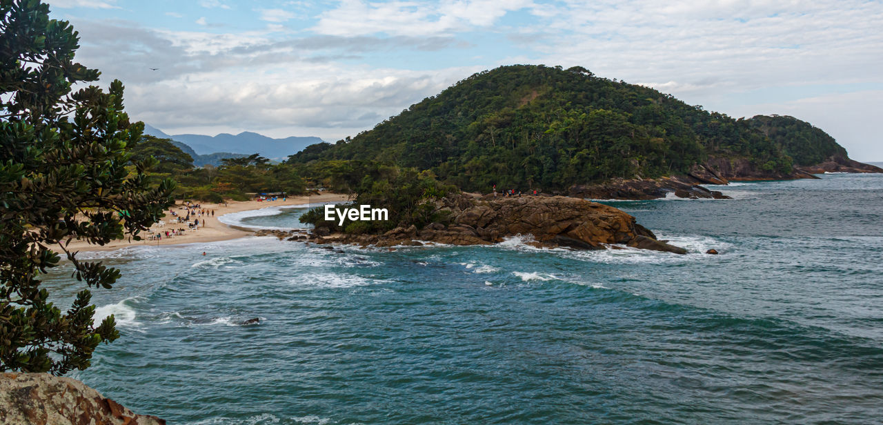 Scenic view of bay against sky