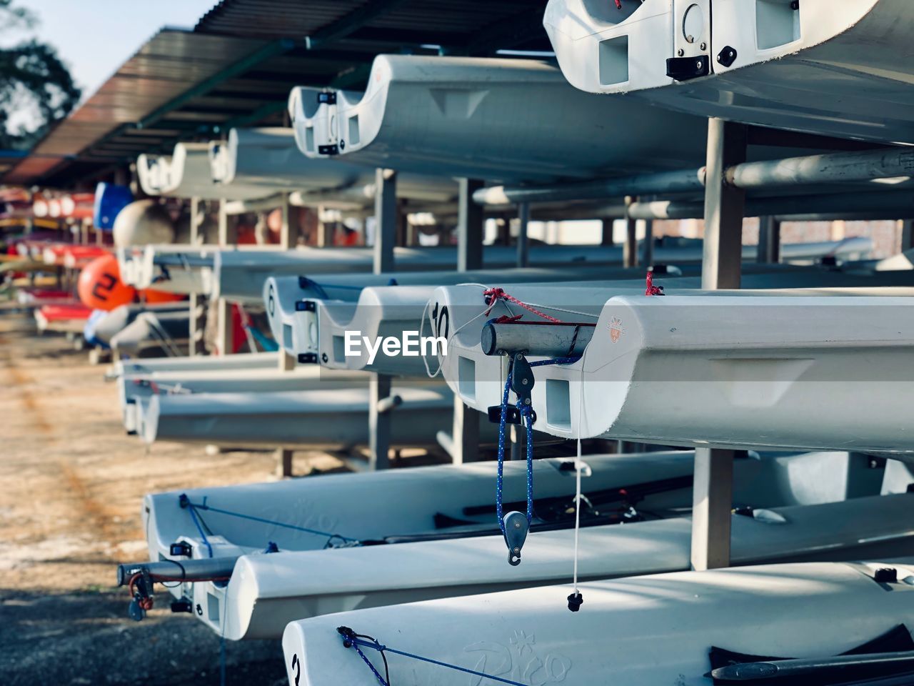 Boats on rack outdoors