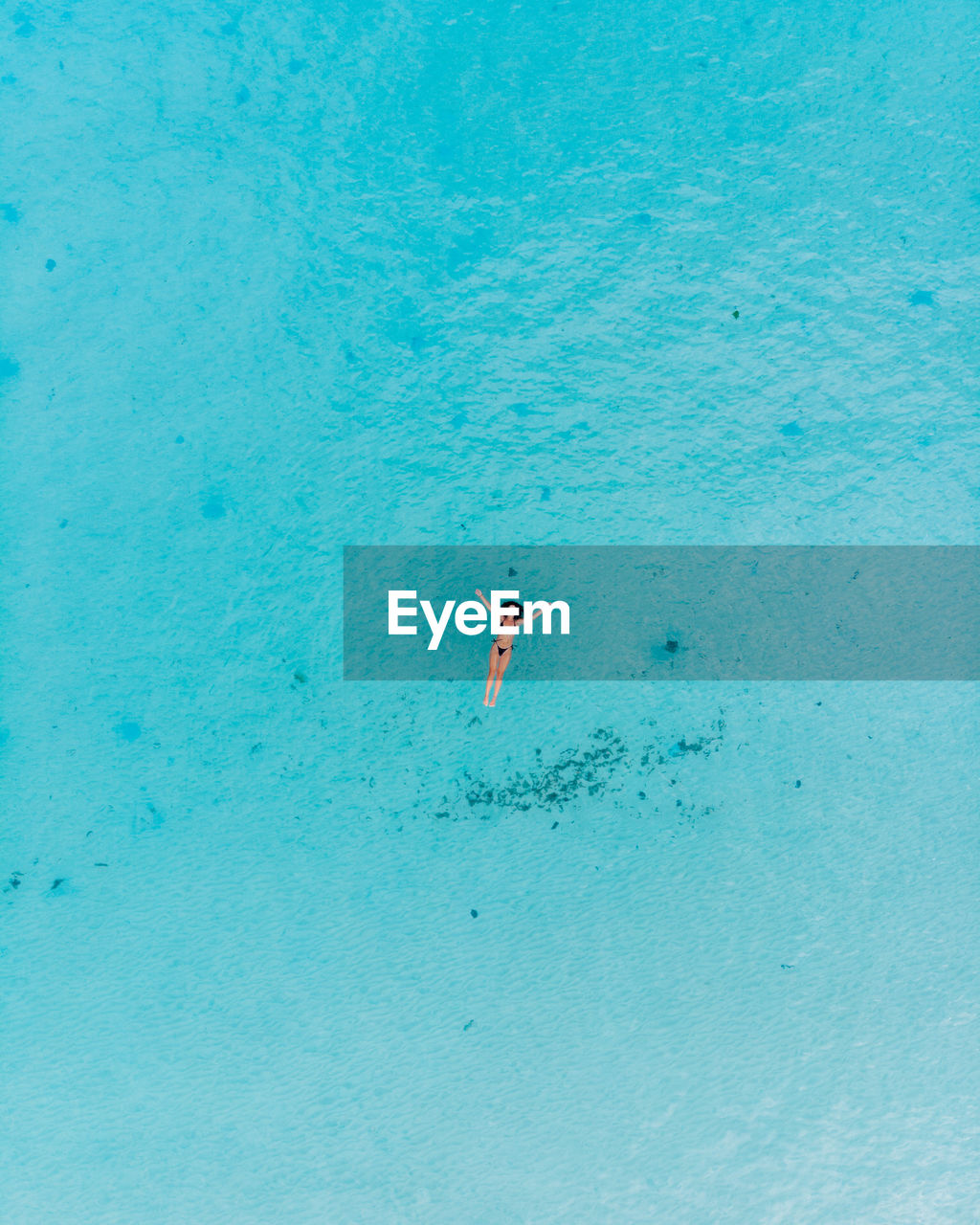 High angle view of woman swimming in sea