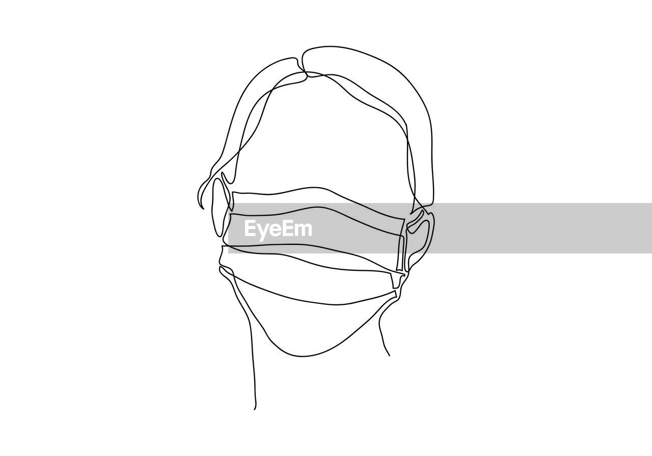 One continuous line drawing medical face mask.