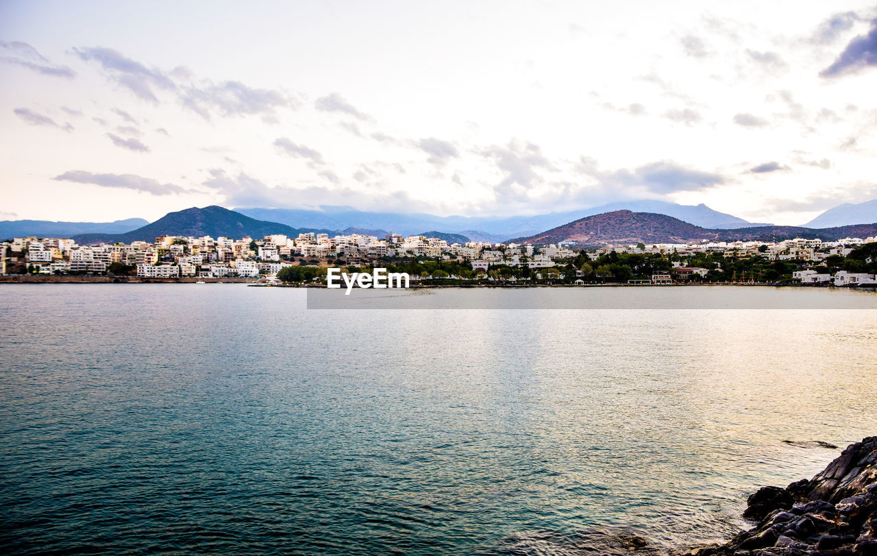 Panoramic cityscape on shore