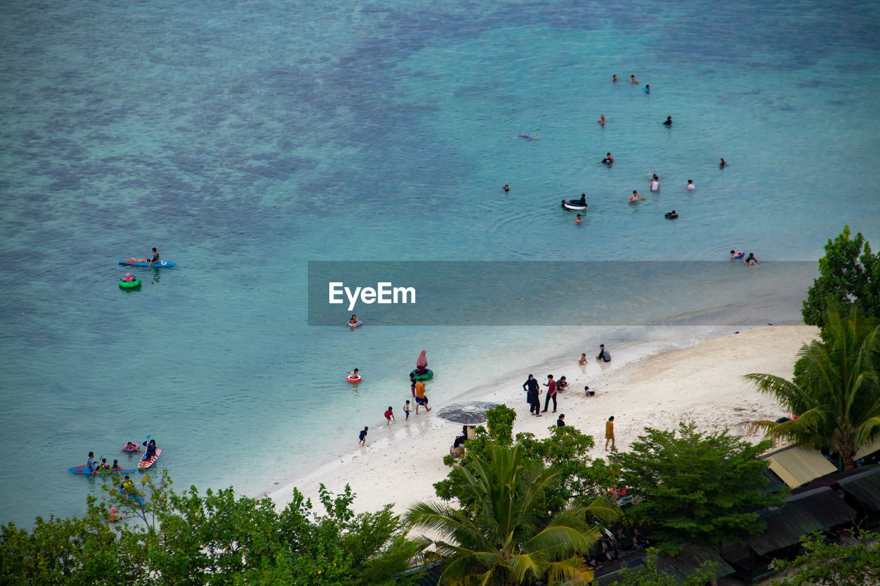 High angle view of people at beach