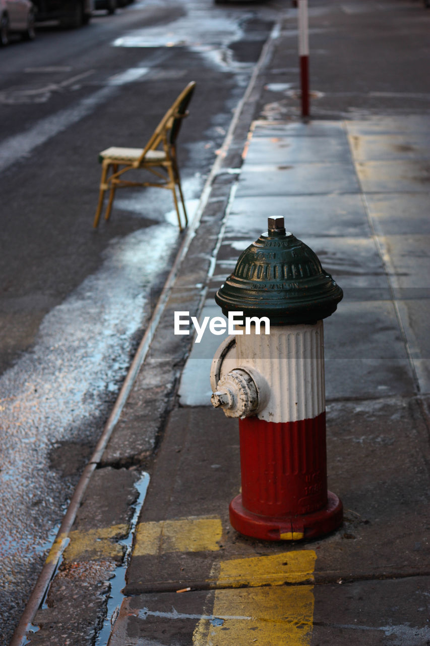 High angle view of fire hydrant on sidewalk