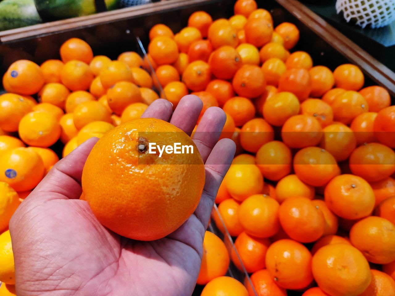 HIGH ANGLE VIEW OF ORANGE FRUITS ON MARKET