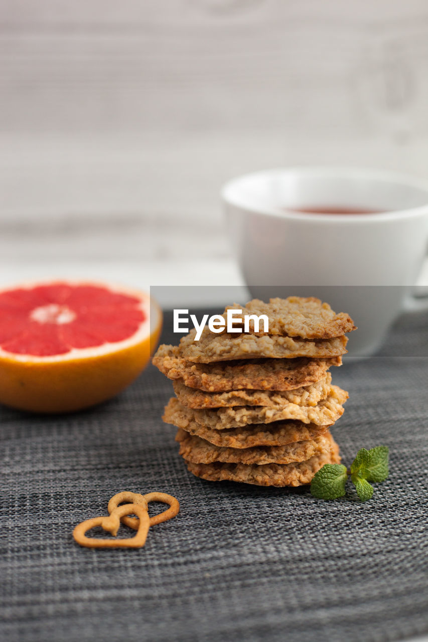 Close-up of breakfast on table