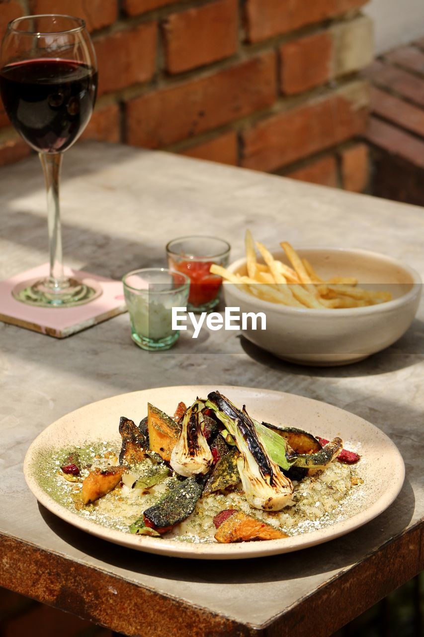 Close-up of food in plate on table