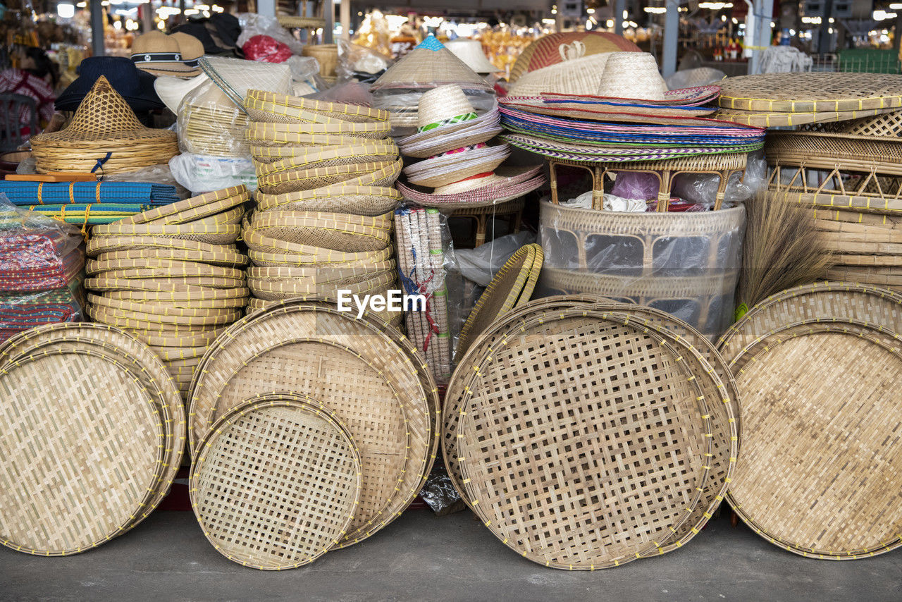 close-up of wicker baskets for sale