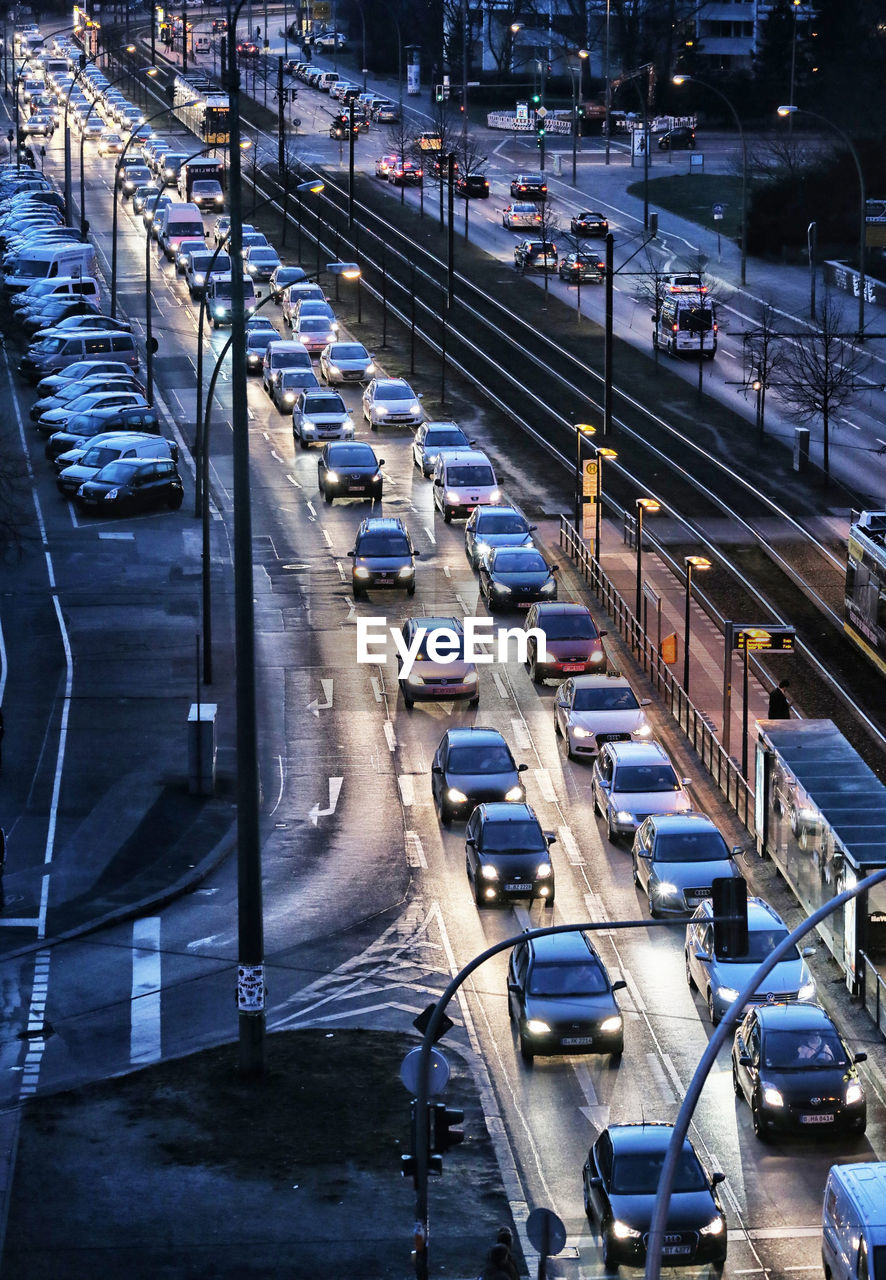 High angle view of vehicle on street at dusk