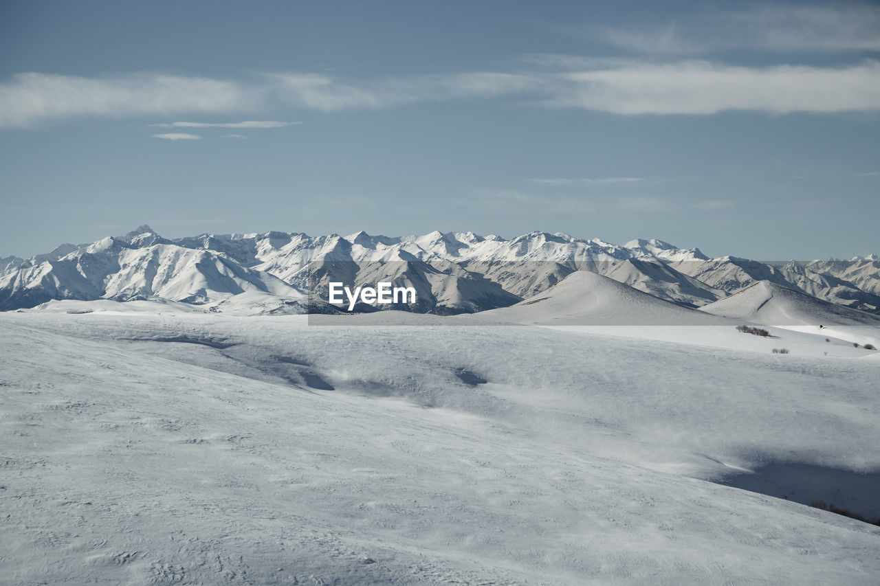 Scenic view of snowcapped mountains against sky