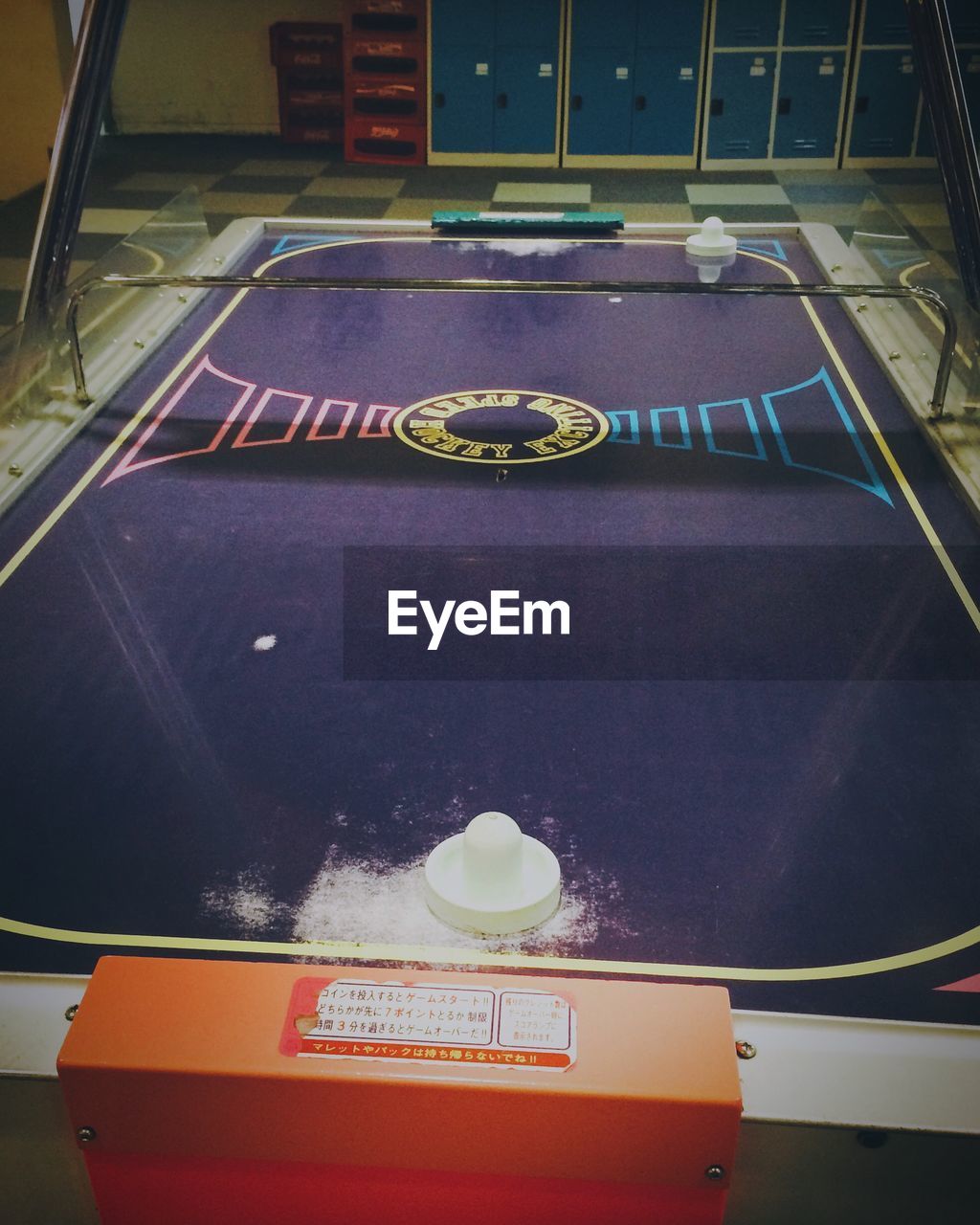 Close-up of air hockey table