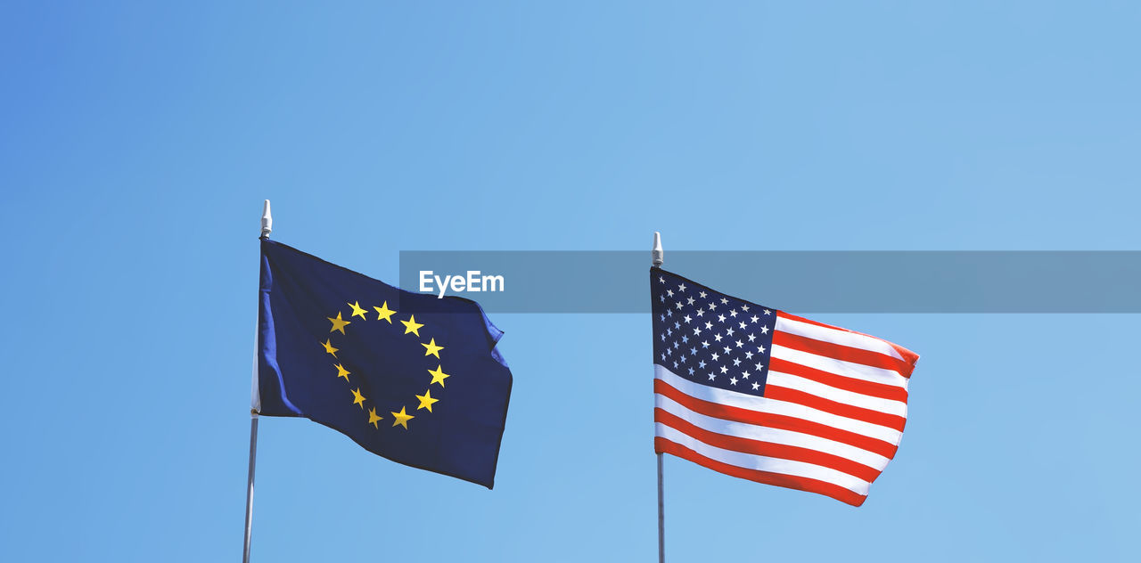 Flags of europe and united states of america next to each other - eu and usa