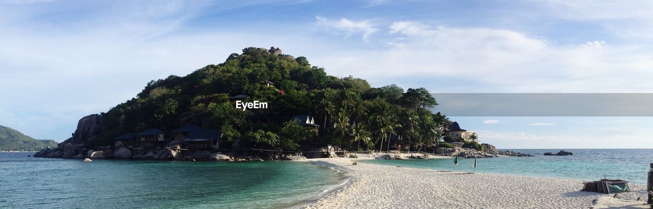 SCENIC VIEW OF SEA BY TREES AGAINST SKY