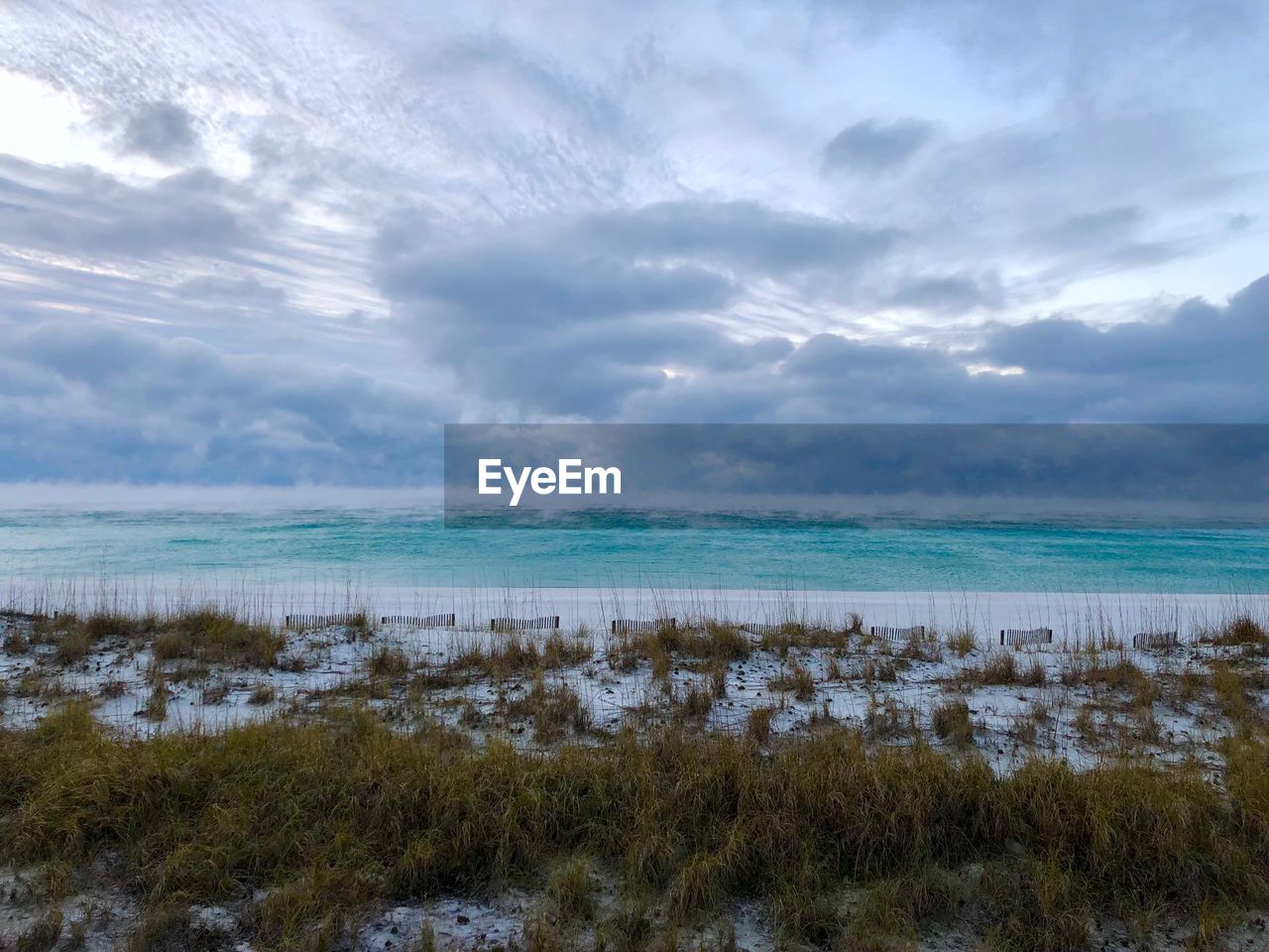 Scenic view of sea against cloudy sky