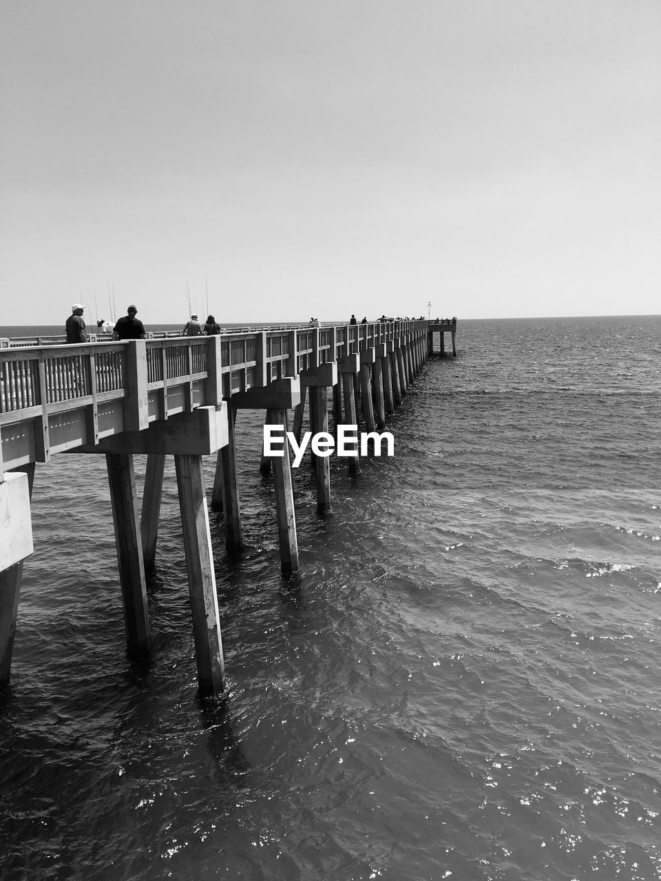 Wooden posts in sea