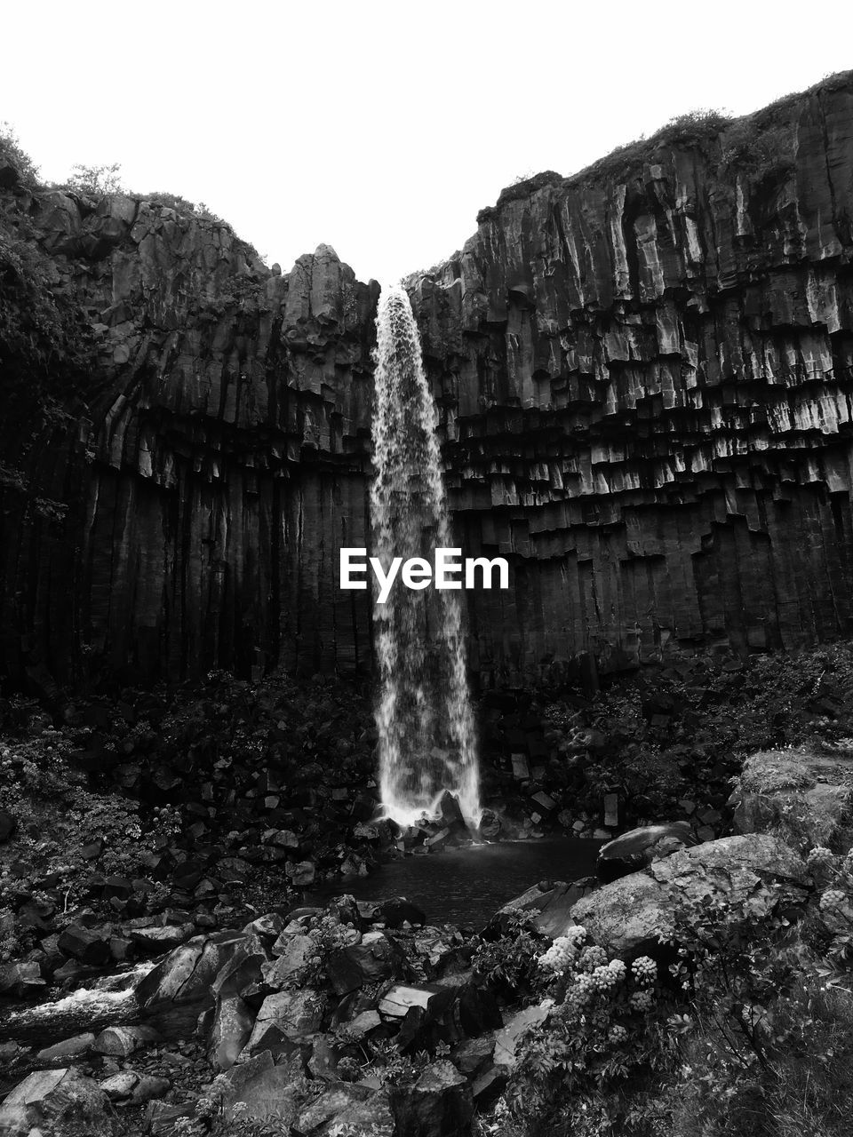 Scenic view of waterfall against clear sky