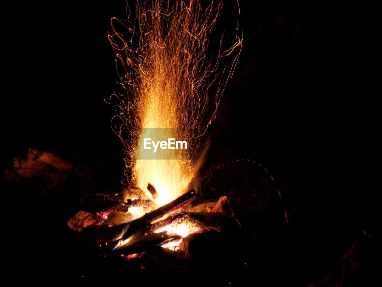 Close-up of campfire at night