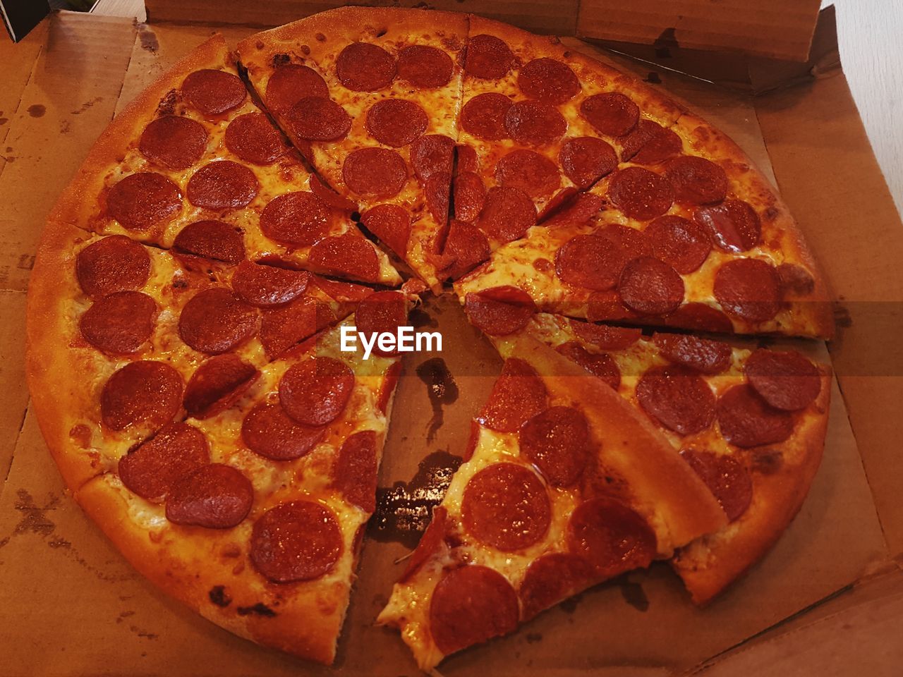 HIGH ANGLE VIEW OF PIZZA IN PLATE