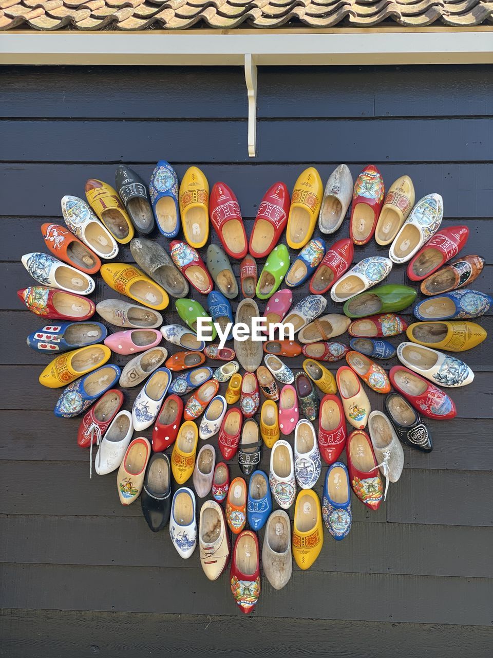 High angle view on a heart of netherlands wooden shoes