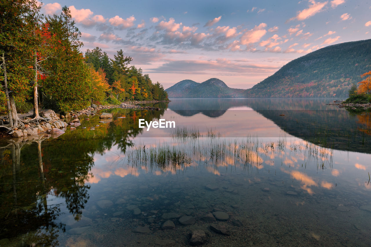 Scenic view of lake against sky during sunset