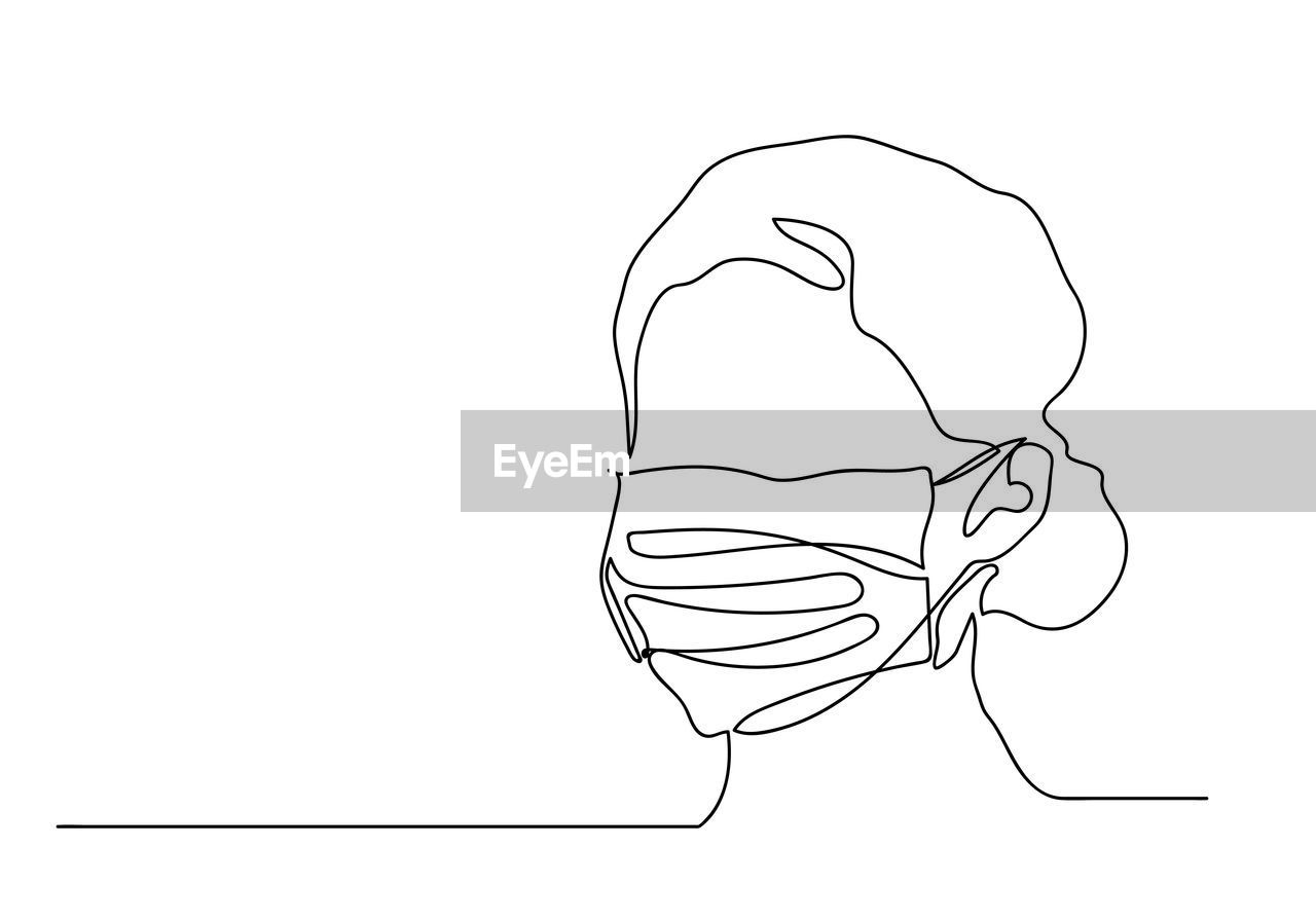 One continuous line drawing medical face mask.