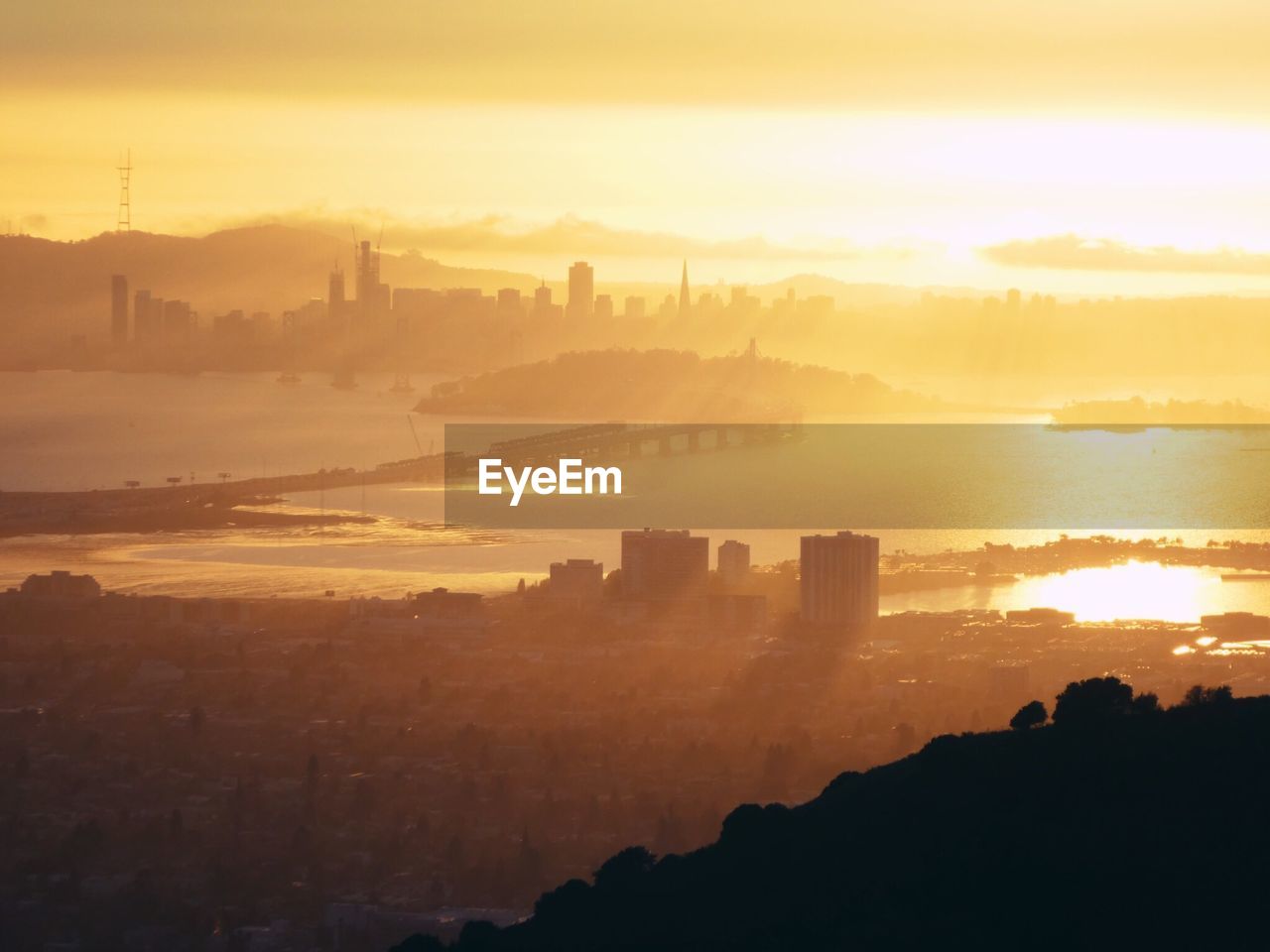 View of san francisco cityscape during sunset