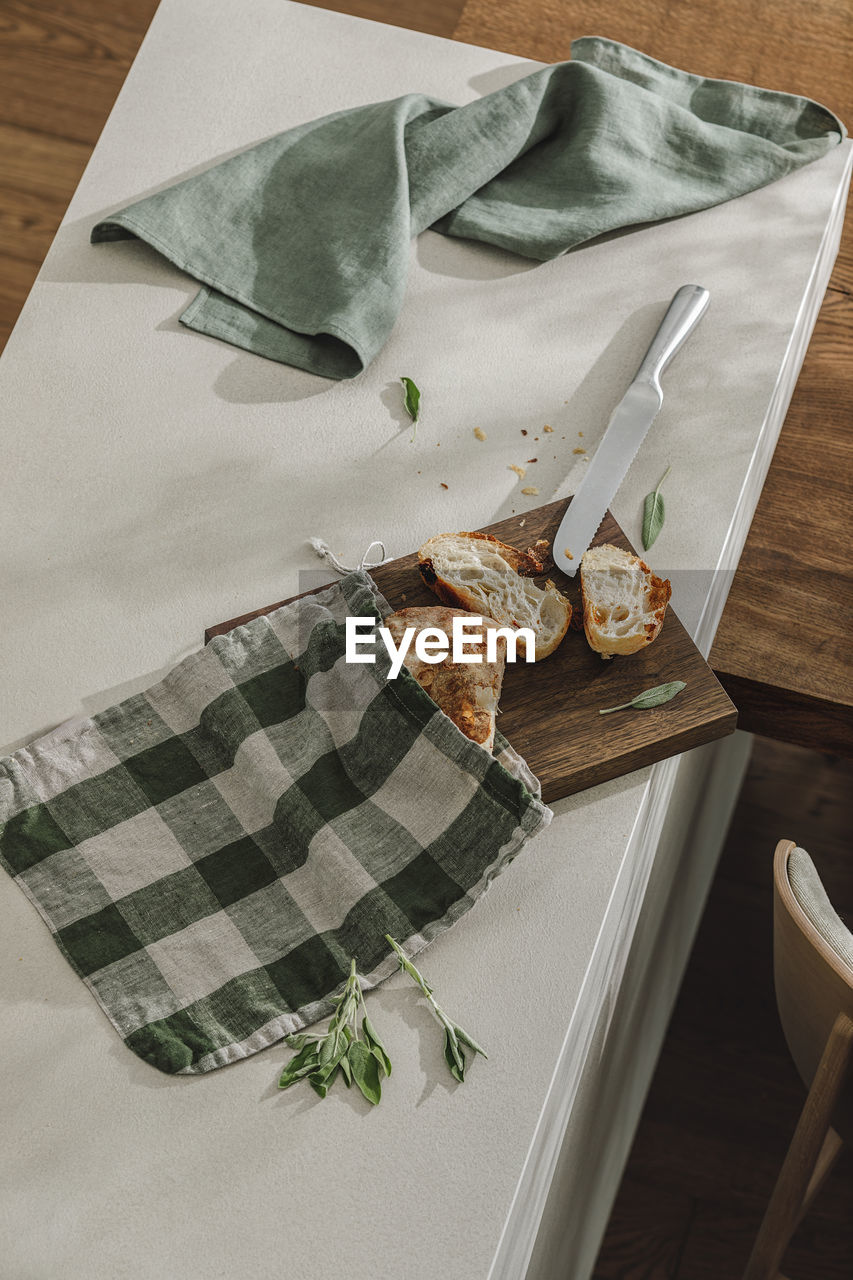 high angle view of food on cutting board