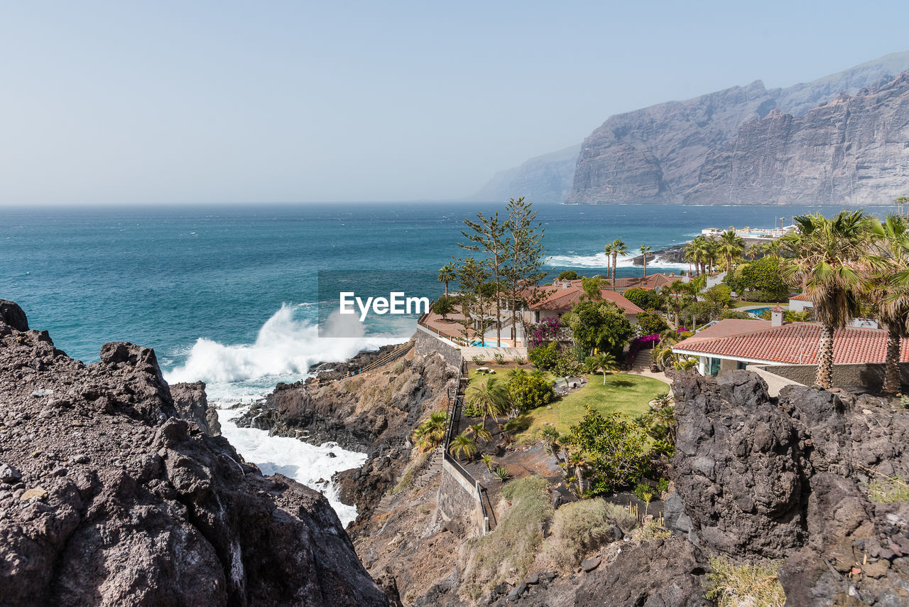 Scenic view of sea against clear sky