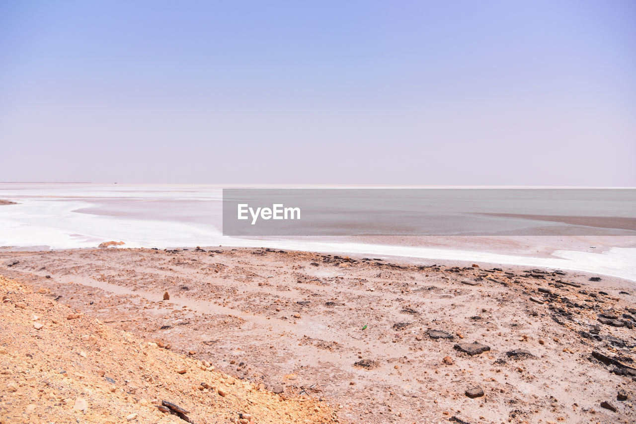 Scenic view of beach against clear sky