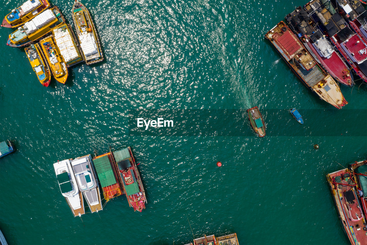 High angle view of boats in sea