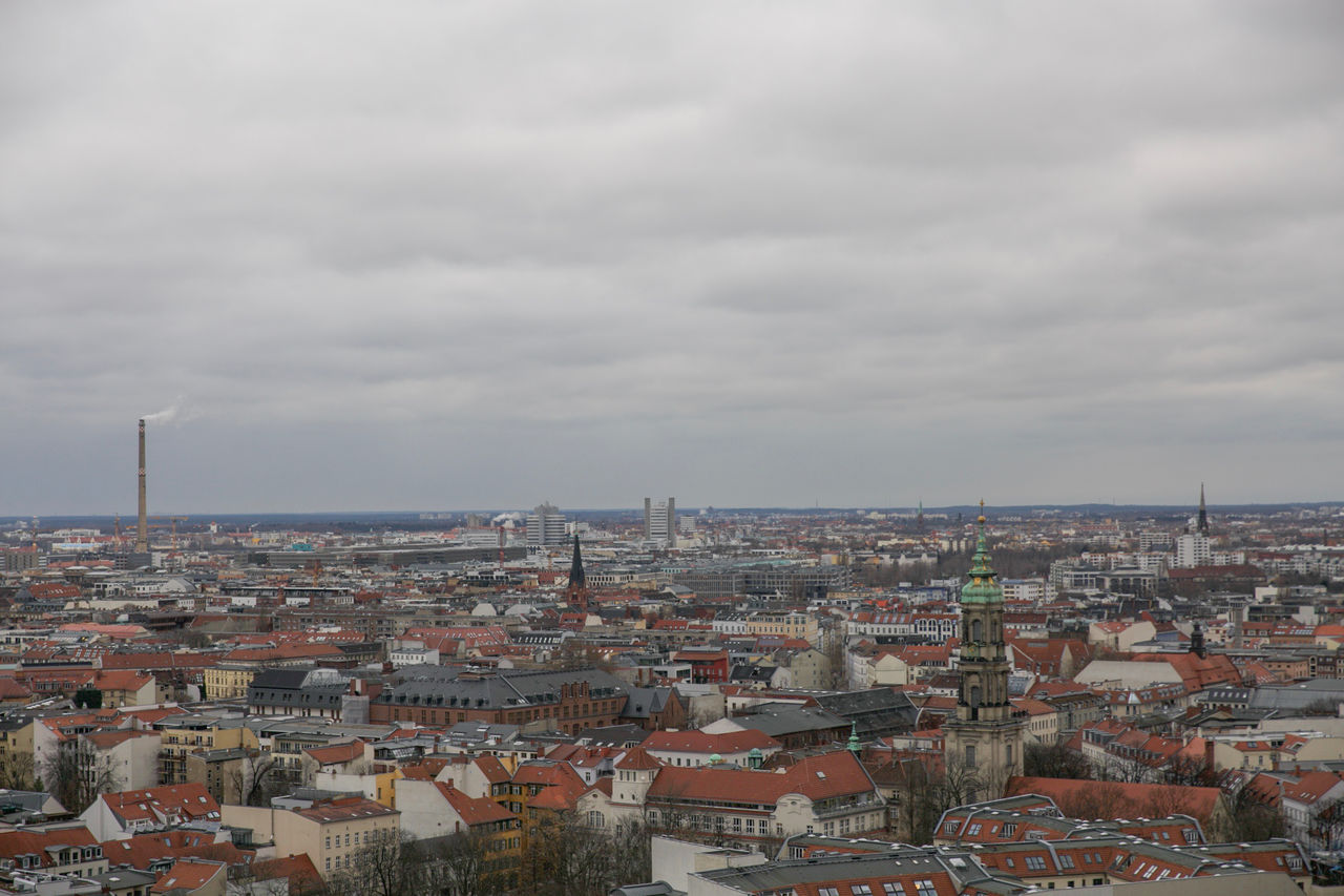 High angle view of townscape against sky