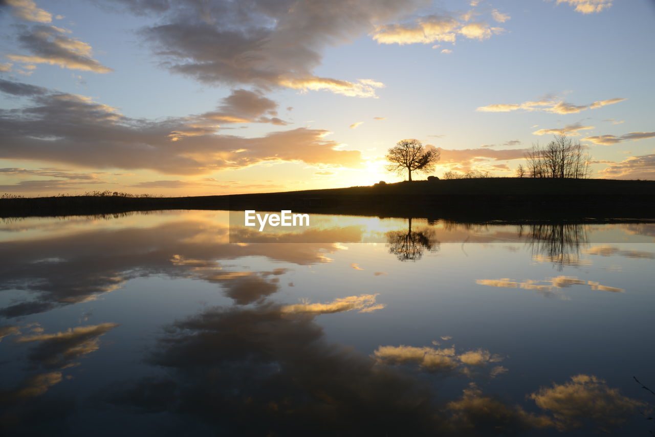 Scenic view of lake against sky during sunset