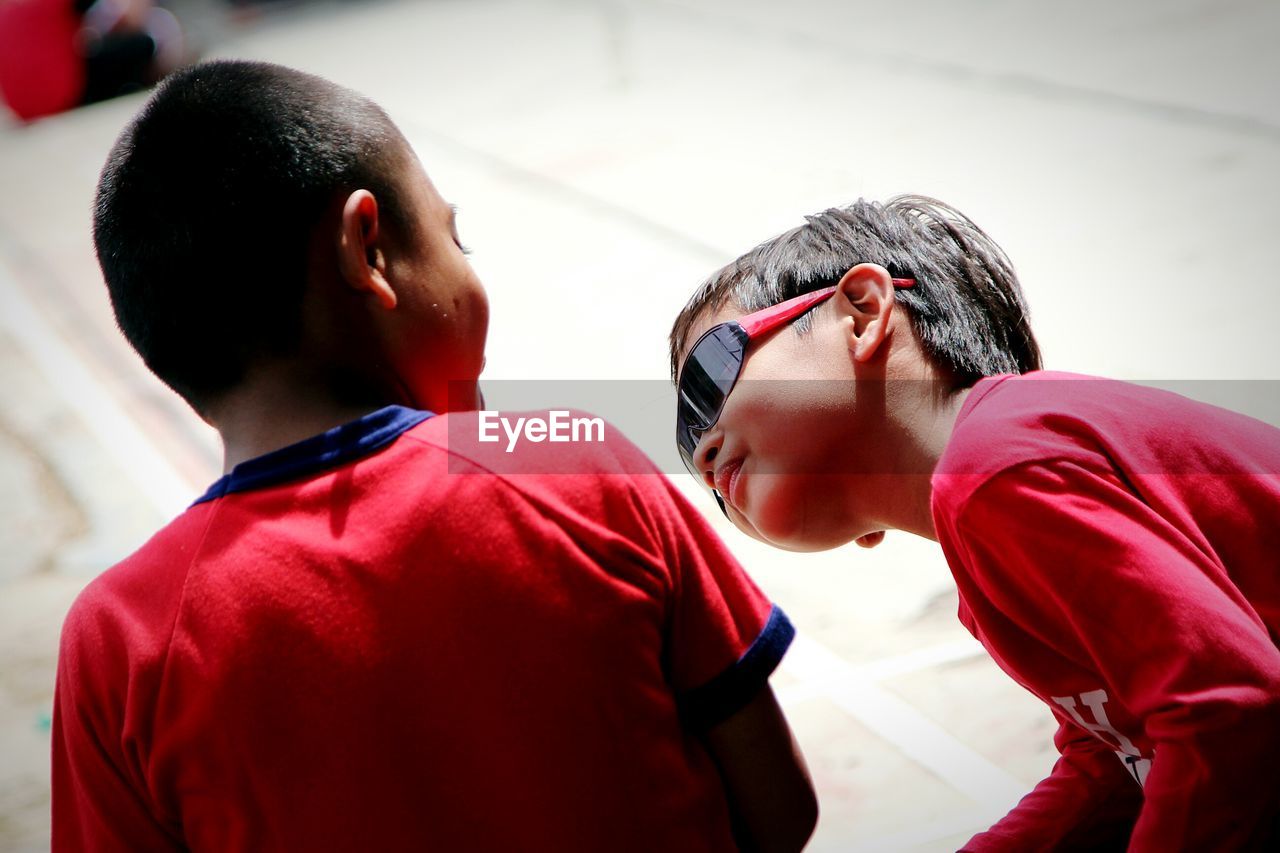 Close-up of boys outdoors